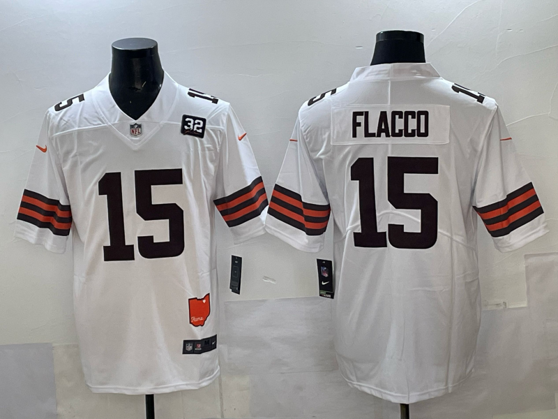 Men 2025 Cleveland Browns 15 Flacco white Nike Limited NFL Jersey 001